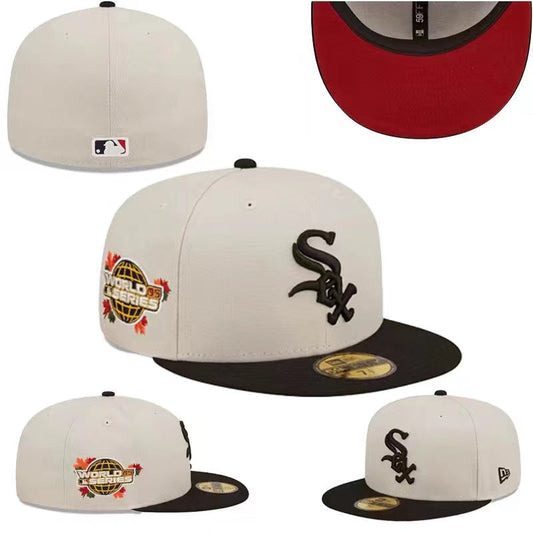Chicago White Sox Fitted MLB Hat with 2005 World Series Patch and Red Underbrim – Cream and Black